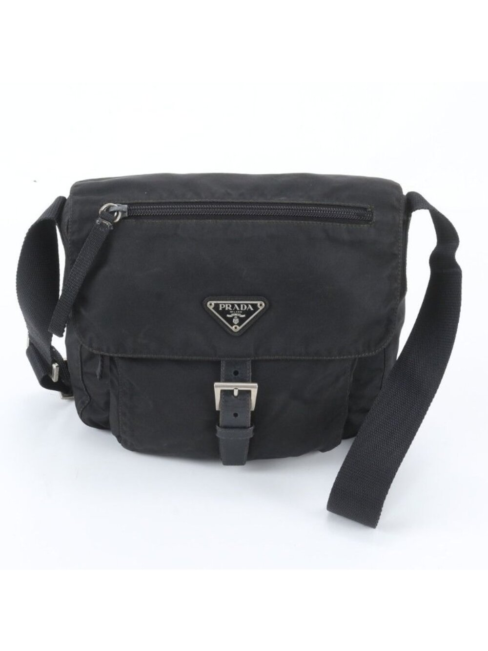 Prada White Tag Tessuto Nylon Triangle Logo Leather Shoulder Bag
